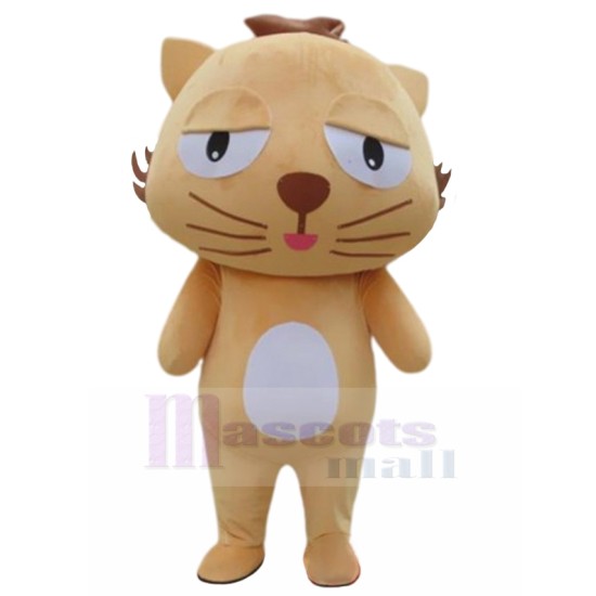 Reticent Yellow Cat Mascot Costume with Brown Beard Animal