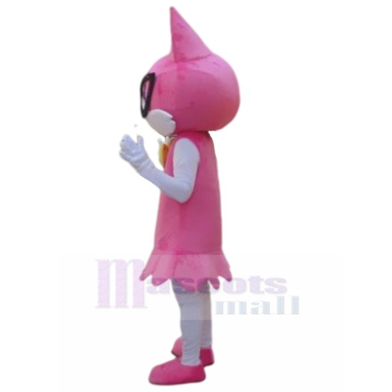 Pink Girl Cat Mascot Costume with Black Glass Animal