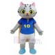 Grey Tabby Cat Mascot Costume with Yellow Cape Animal