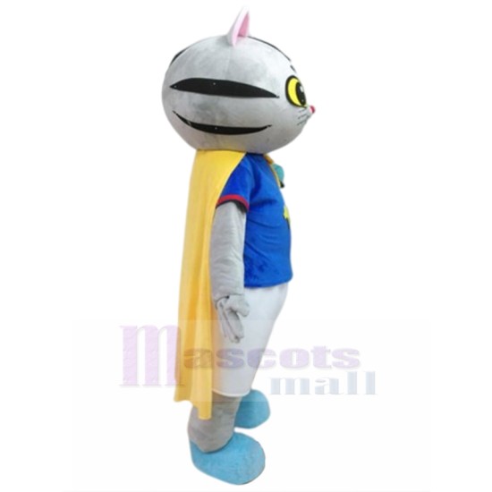 Grey Tabby Cat Mascot Costume with Yellow Cape Animal