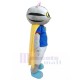 Grey Tabby Cat Mascot Costume with Yellow Cape Animal