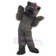 Hairy Grey Cat Mascot Costume with Bow Tie Animal