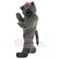 Hairy Grey Cat Mascot Costume with Bow Tie Animal