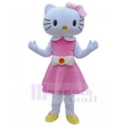 Hello Kitty Cat Mascot Costume in Pink Dress Cartoon