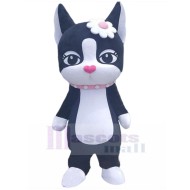 Black and White Cat Mascot Costume with Flower Headwear Animal