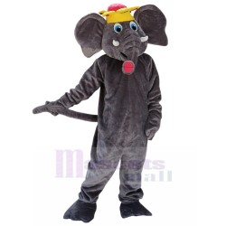 Éléphant gris Costume de mascotte avec couronne Animal