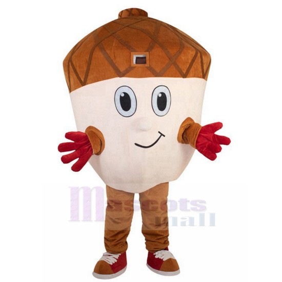 Smiling Flesh-colored and Brown Acorn Mascot Costumes Plant