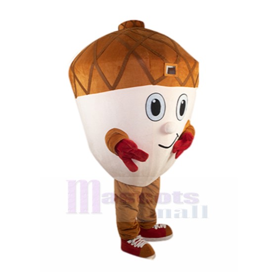 Smiling Flesh-colored and Brown Acorn Mascot Costumes Plant