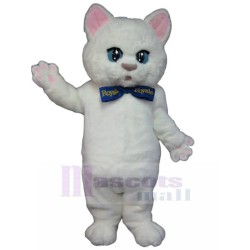 Royale White Cat Mascot Costume with Blue Bow Tie Animal