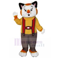 Tricolor Pet Cat Mascot Costume with Brown Overalls Animal