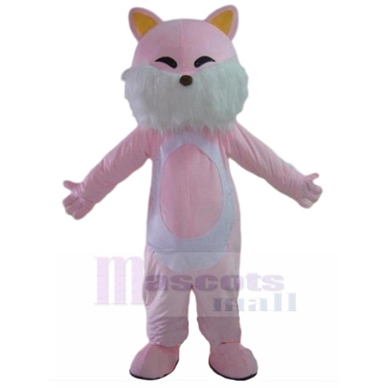 Flowery Pink Cat Mascot Costume with White Fur Animal