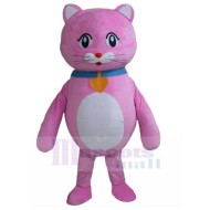 Pink Cat Mascot Costume with Heart-shaped Bell Animal