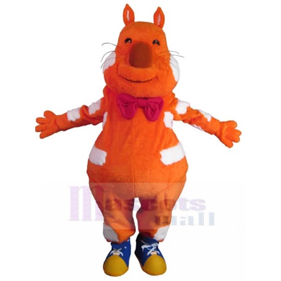 Delighted Orange Cat Mascot Costume with Bow Tie Animal