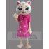 Spiffy Girl Cat Mascot Costume in Pink Red Dress Animal