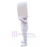 Smiling White Cat Mascot Costume with No Eyes Animal