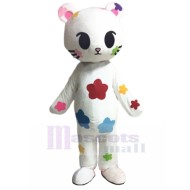 Cute White Cat Mascot Costume with Flowers Animal