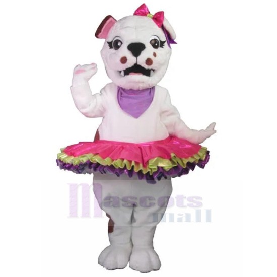 Elegant White British Bulldog Mascot Costume with Ballet Dress Animal