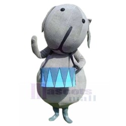 Grey Terrier Dog Mascot Costume with Blue Waist Drum Animal