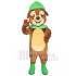 Happy Brown Dog Mascot Costume with Green Wearing Animal