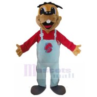 Laughing Brown Dog Mascot Costume in Red Shirt Animal