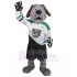 Smiling Grey Dog Mascot Costume in Goalkeeper Suit Animal