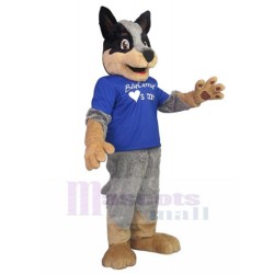 Grey Shepherd Dog Mascot Costume with Blue T-shirt Animal