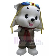 White Explorer Puppy Dog Mascot Costume with Red Scarf Animal