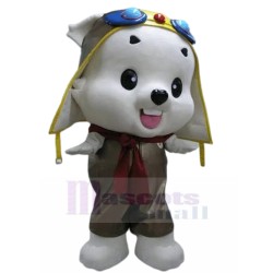 blanche Explorateur Chiot Costume de mascotte avec foulard rouge Animal