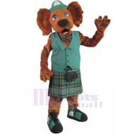 Brown Irish Setter Dog Mascot Costume in Green Work Uniform Animal