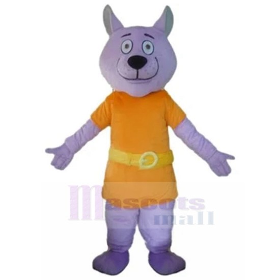 Lobo morado Traje de la mascota con cinturón amarillo Animal