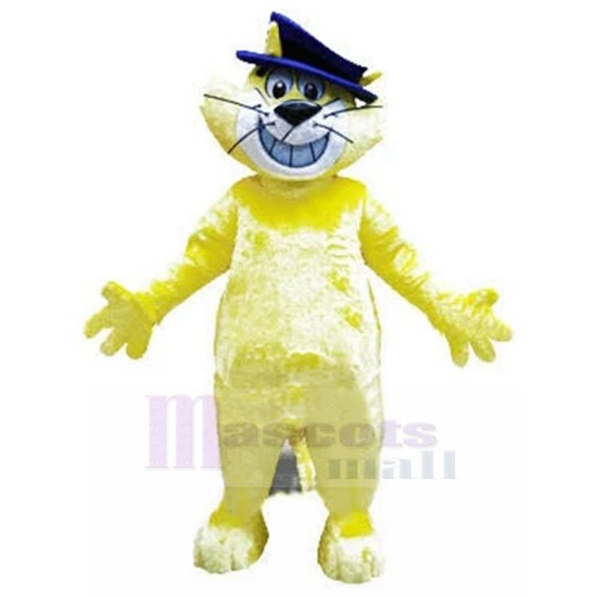 Souriant Chat jaune Costume de mascotte avec chapeau melon Animal