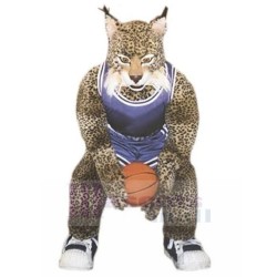 Powerful Bobcat Mascot Costume in Basketball Jersey Animal