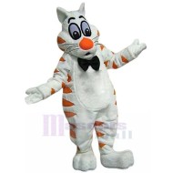 Fat White and Orange Cat Mascot Costume with Black Bow Tie Animal