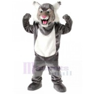 Energetic Grey and White Wild Cat Mascot Costume Animal