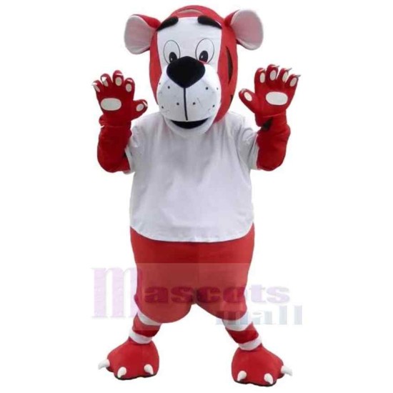 Red and White Tiger Mascot Costume Animal in Sportswear