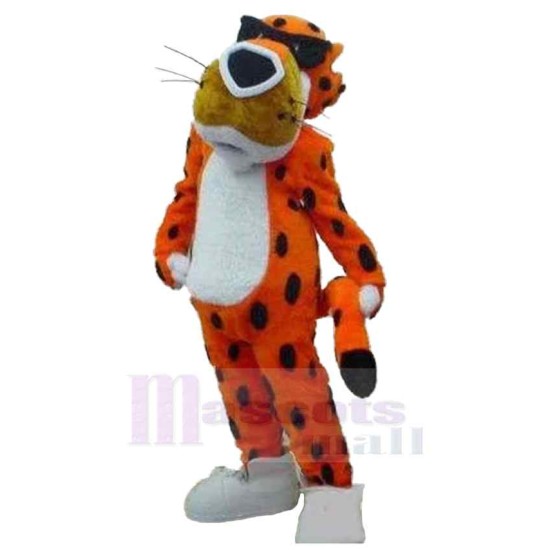 Orange Cheetah Leopard Mascot Costume Animal with Glasses