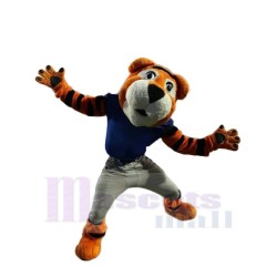 Funny Tiger Mascot Costume Animal in Blue Shirt