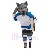 College Gray Wolf Mascot Costume Animal in Blue and White Sportswear