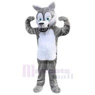 Comical Gray Wolf Mascot Costume Animal with Blue Eyes