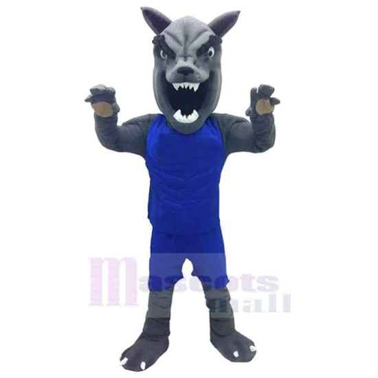 Fierce Wolf Mascot Costume Animal in Navy Blue Clothes