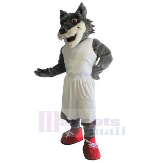 Power Sport Wolf Mascot Costume Animal in White Clothes