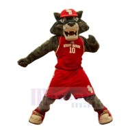 Professional College Wolf Mascot Costume Animal in Red Clothes