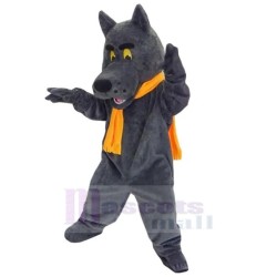 Funny Gray Wolf Mascot Costume Animal with Orange Scarf