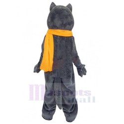 Funny Gray Wolf Mascot Costume Animal with Orange Scarf