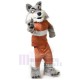 Fierce Gray Wolf Mascot Costume Animal in Orange Clothes