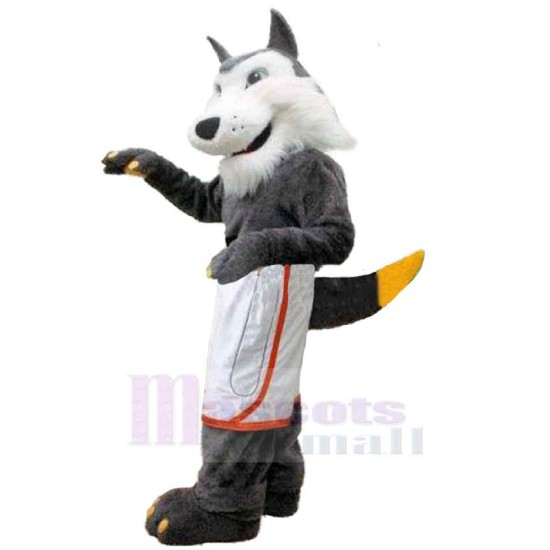 Smiling Plush Gray Wolf Mascot Costume Animal