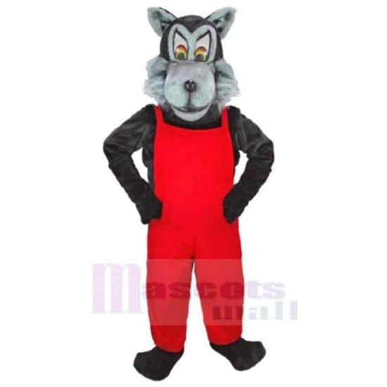 Serious Gray Wolf Mascot Costume Animal in Red Clothes