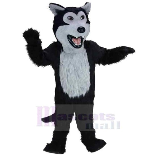 Sharp Teeth Black Plush Wolf Mascot Costume Animal Adult