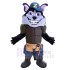 Smiling Wolf Mascot Costume Animal with Purple Ears