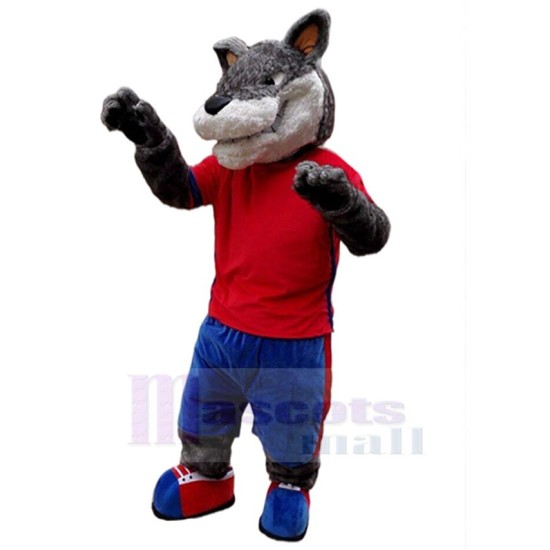 Plush Grey Wolf Mascot Costume Animal in Red Vest